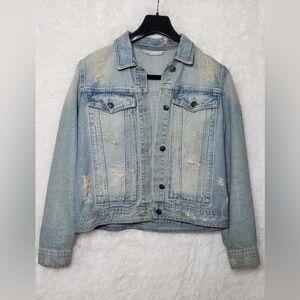Mango Jeans Light Wash Distressed Denim Jacket Size Medium